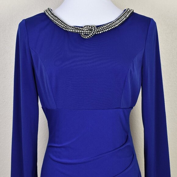 Jackie Jon Formal Embellished Rhinestone Neck Blue Dress - 10 - Picture 2 of 9